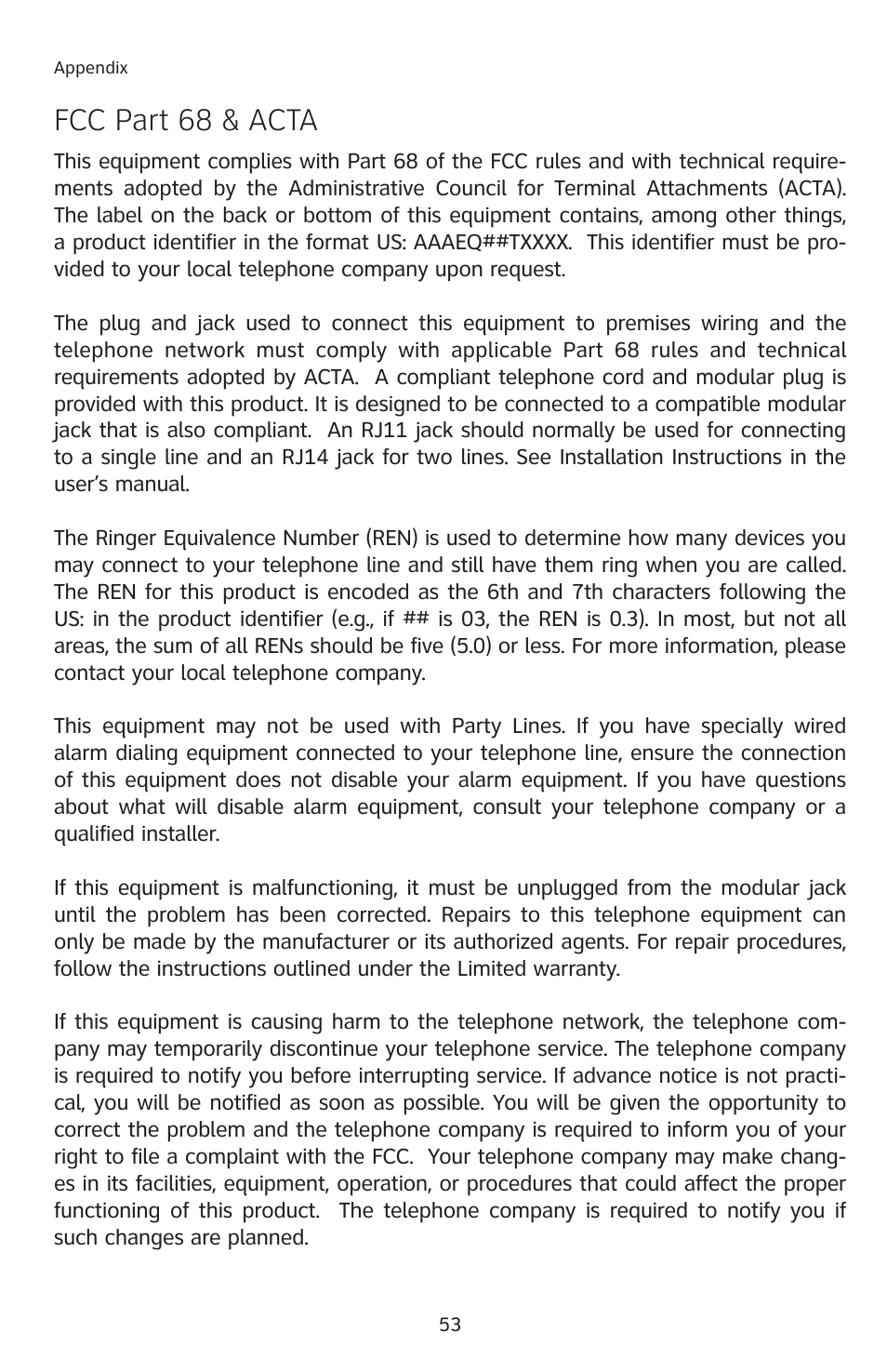 Fcc part 68 & acta | AT&T E2811 User Manual | Page 56 / 65
