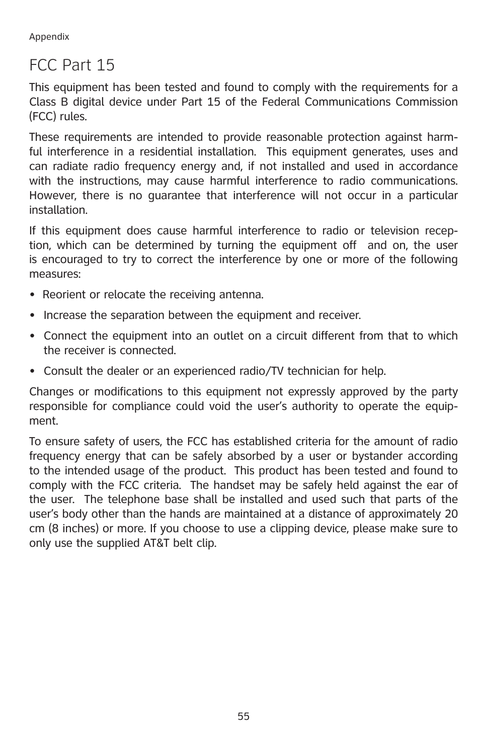 Fcc part 15 | AT&T E2811 User Manual | Page 58 / 65