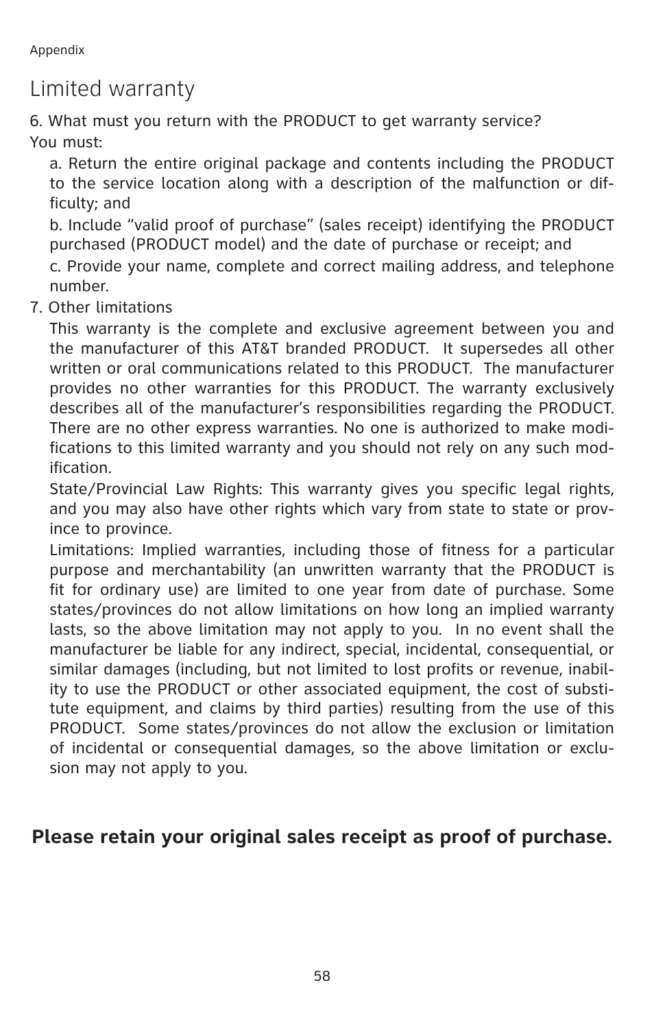 Limited warranty | AT&T E2811 User Manual | Page 61 / 65
