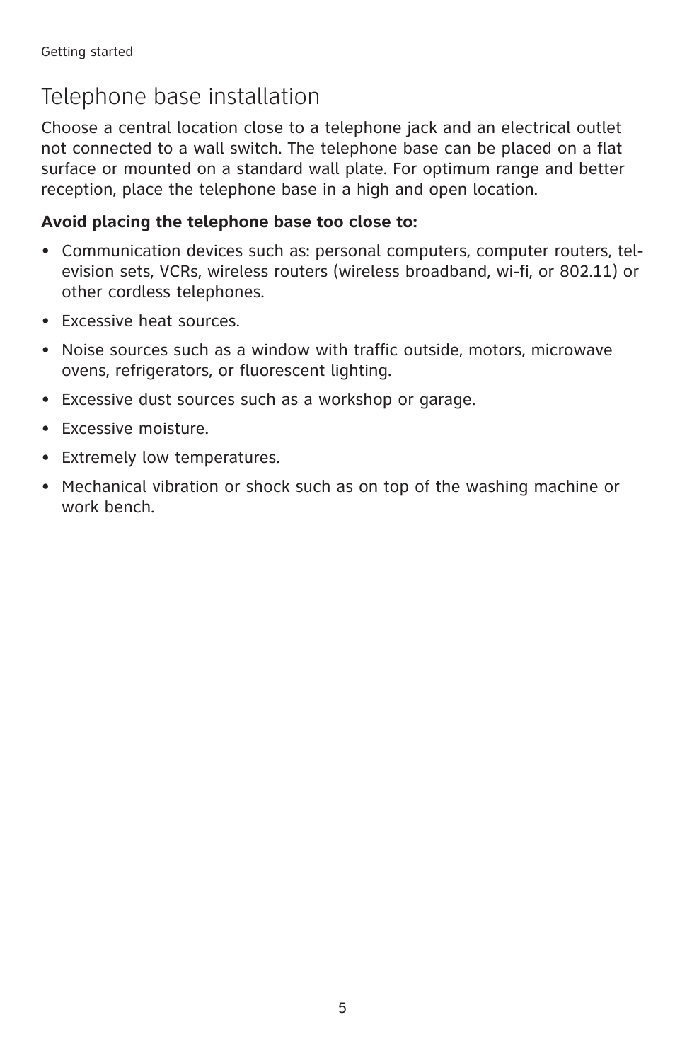 Telephone base installation | AT&T E2811 User Manual | Page 8 / 65