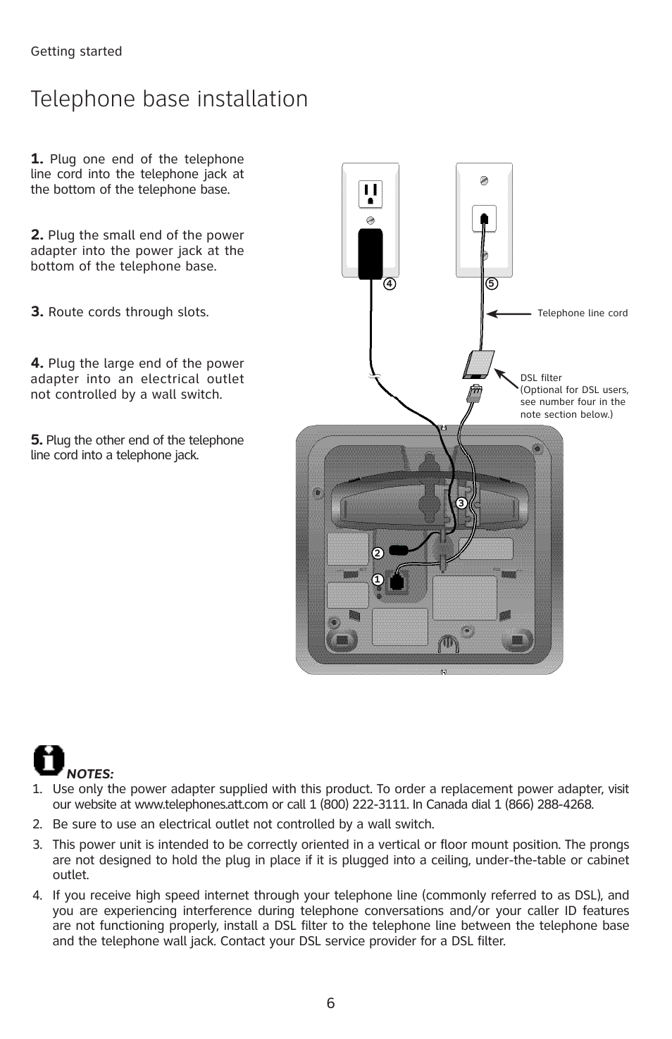 Telephone base installation | AT&T E2811 User Manual | Page 9 / 65