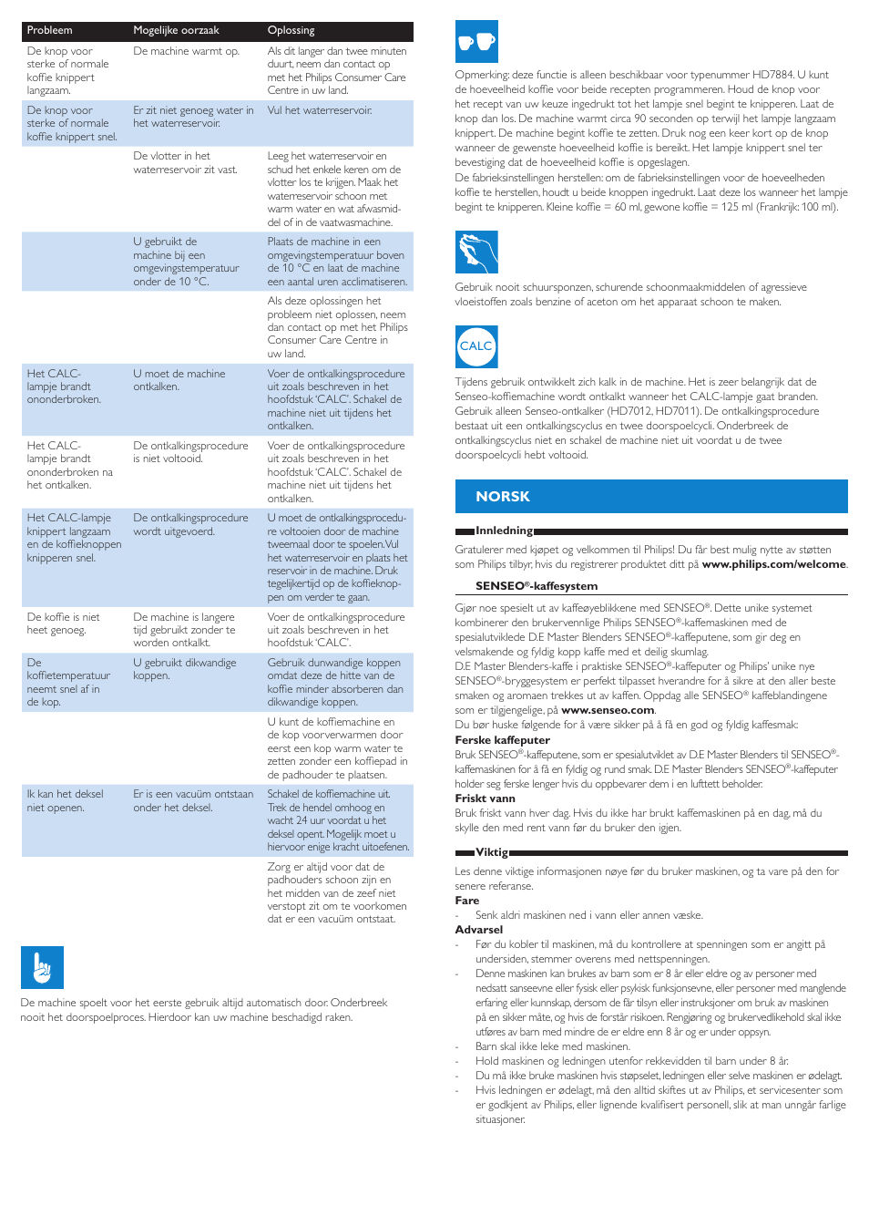 Norsk | Philips SENSEO® Up Machine à café à dosettes User Manual | Page 13 / 14