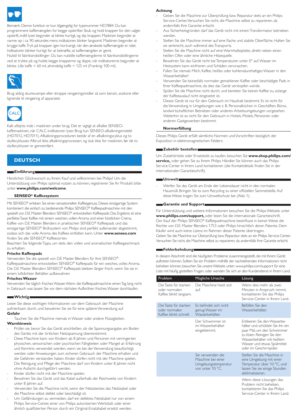 Deutsch | Philips SENSEO® Up Machine à café à dosettes User Manual | Page 7 / 14