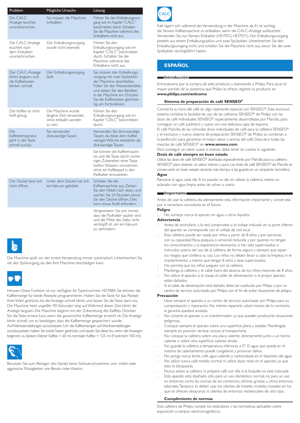 Español | Philips SENSEO® Up Machine à café à dosettes User Manual | Page 8 / 14
