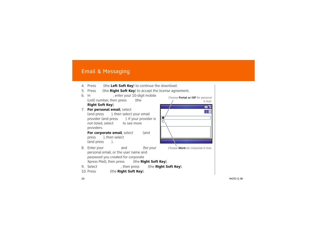 Email & messaging | AT&T MOTO Q Q 9H User Manual | Page 20 / 43