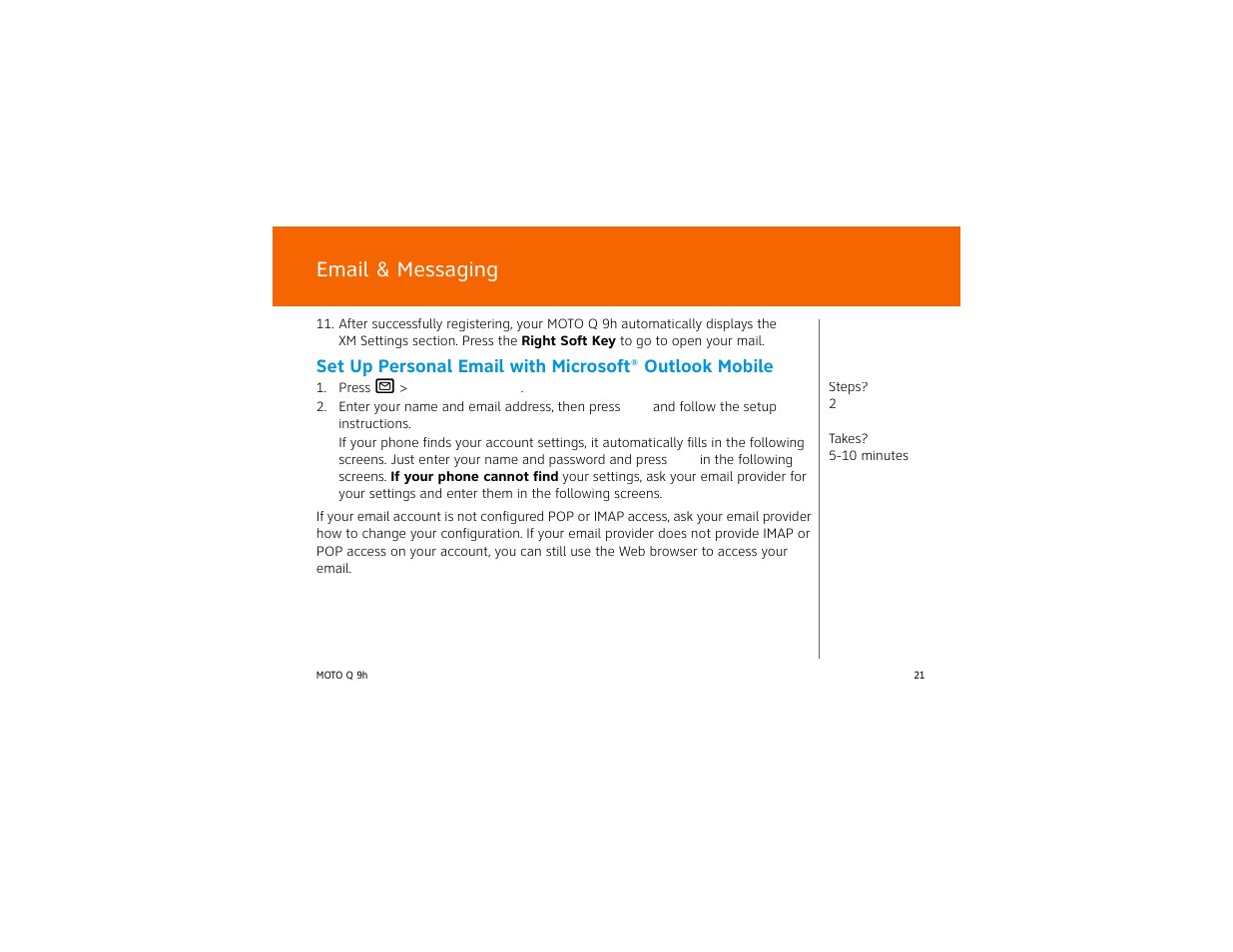 Email & messaging | AT&T MOTO Q Q 9H User Manual | Page 21 / 43