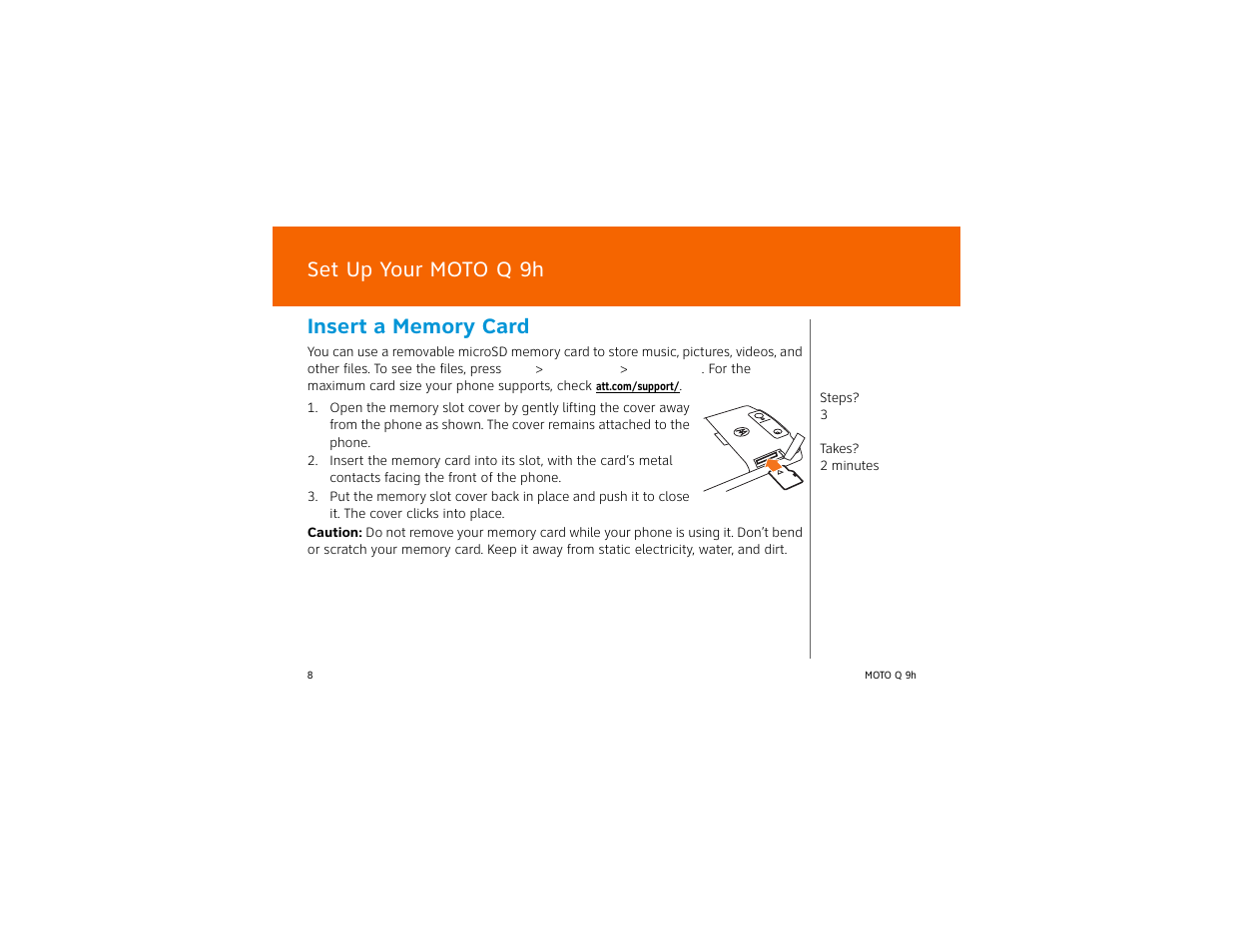 Insert a memory card, Set up your moto q 9h | AT&T MOTO Q Q 9H User Manual | Page 8 / 43