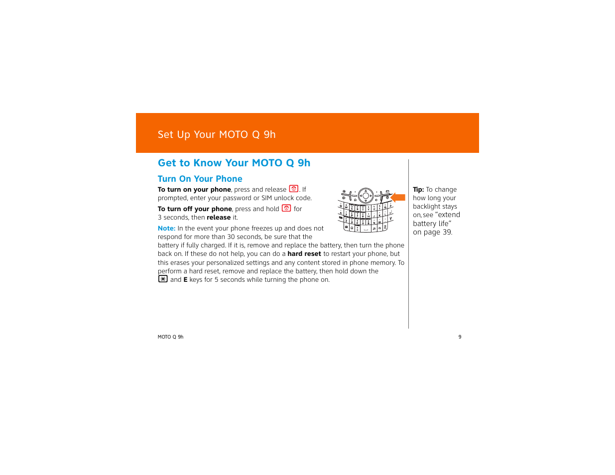 Get to know your moto q 9h, Set up your moto q 9h | AT&T MOTO Q Q 9H User Manual | Page 9 / 43