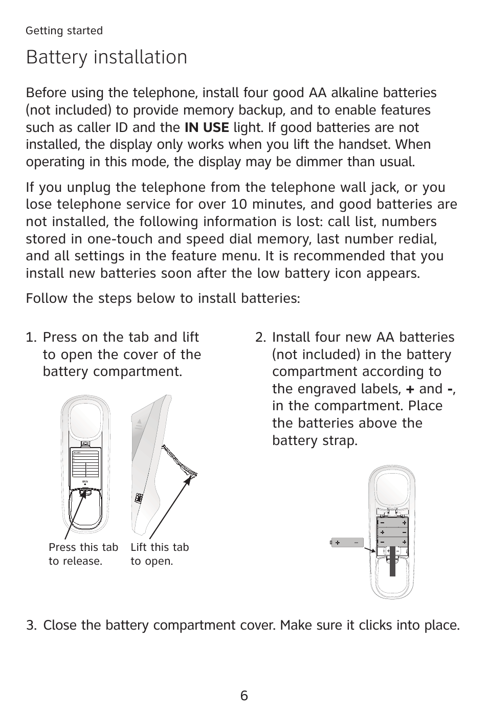 Battery installation | AT&T TRIMLINE TR1909 User Manual | Page 10 / 43