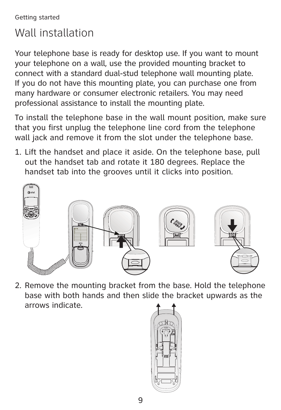 Wall installation | AT&T TRIMLINE TR1909 User Manual | Page 13 / 43