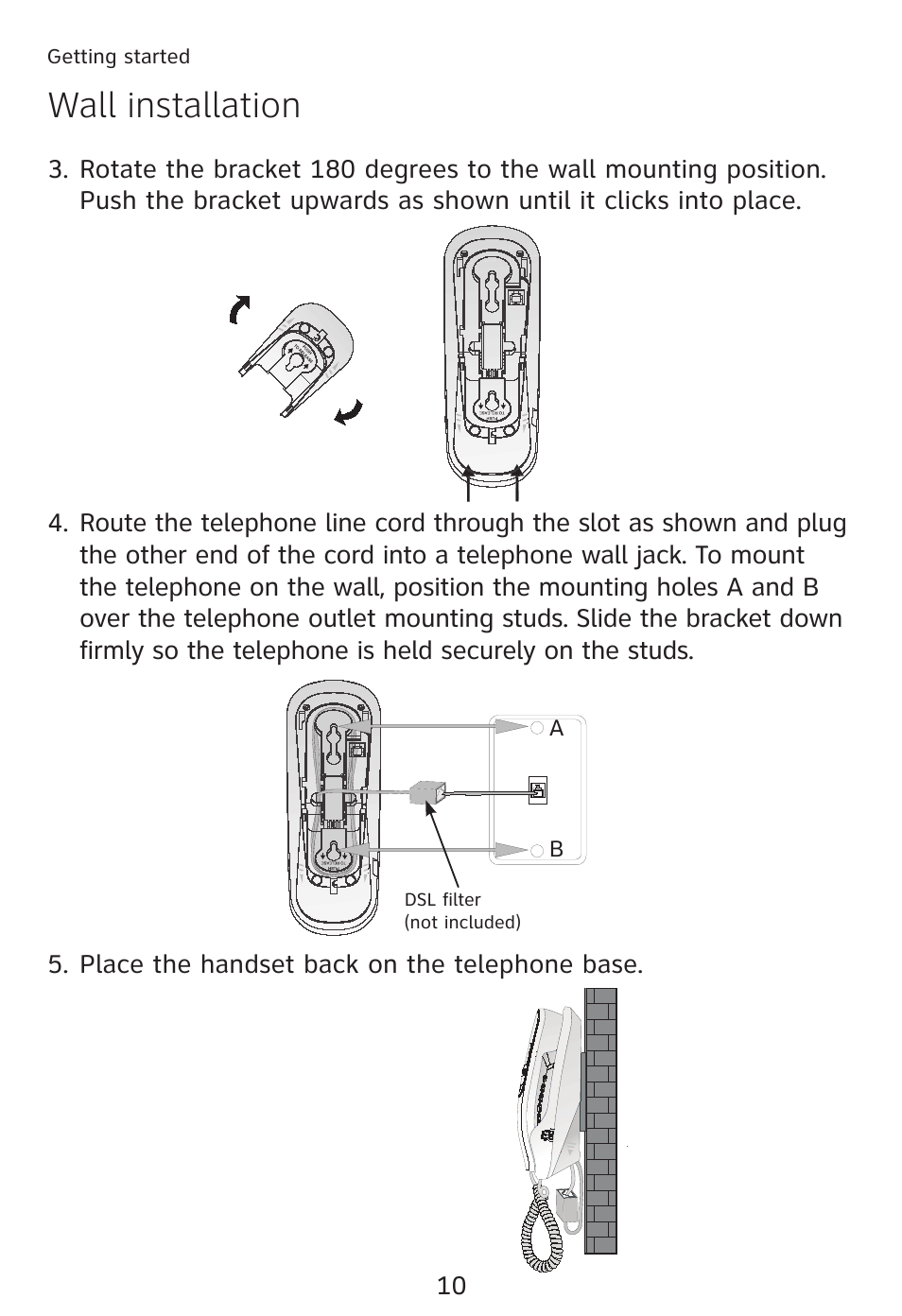 Wall installation | AT&T TRIMLINE TR1909 User Manual | Page 14 / 43