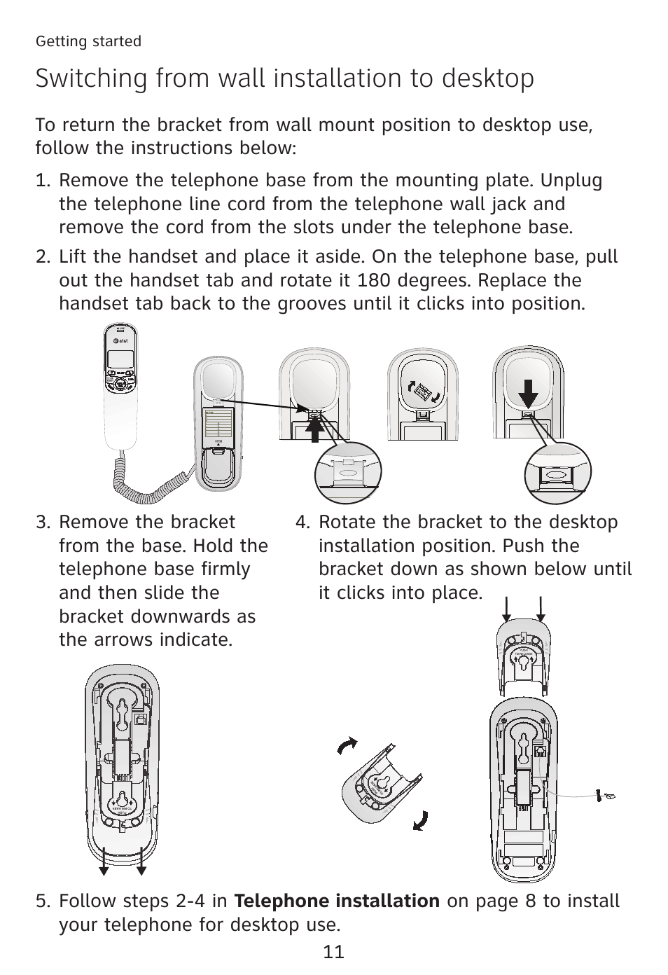 Switching from wall installation to desktop | AT&T TRIMLINE TR1909 User Manual | Page 15 / 43