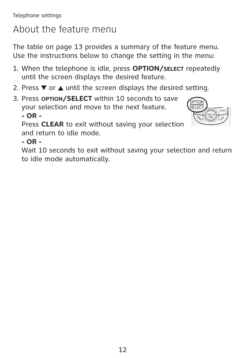 Telephone settings, About the feature menu | AT&T TRIMLINE TR1909 User Manual | Page 16 / 43