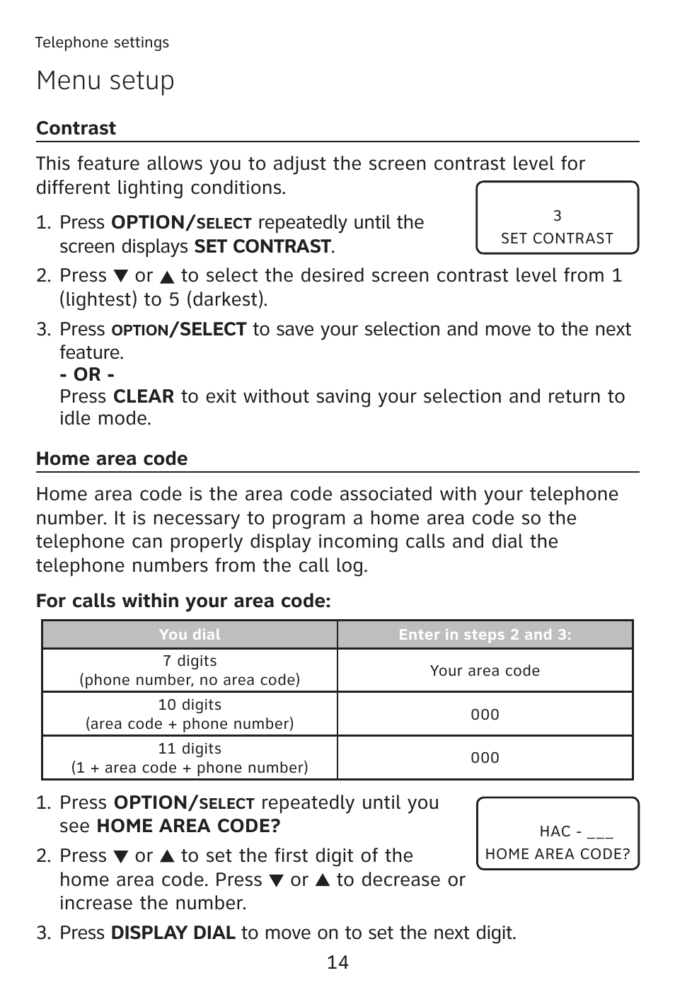 Menu setup | AT&T TRIMLINE TR1909 User Manual | Page 18 / 43