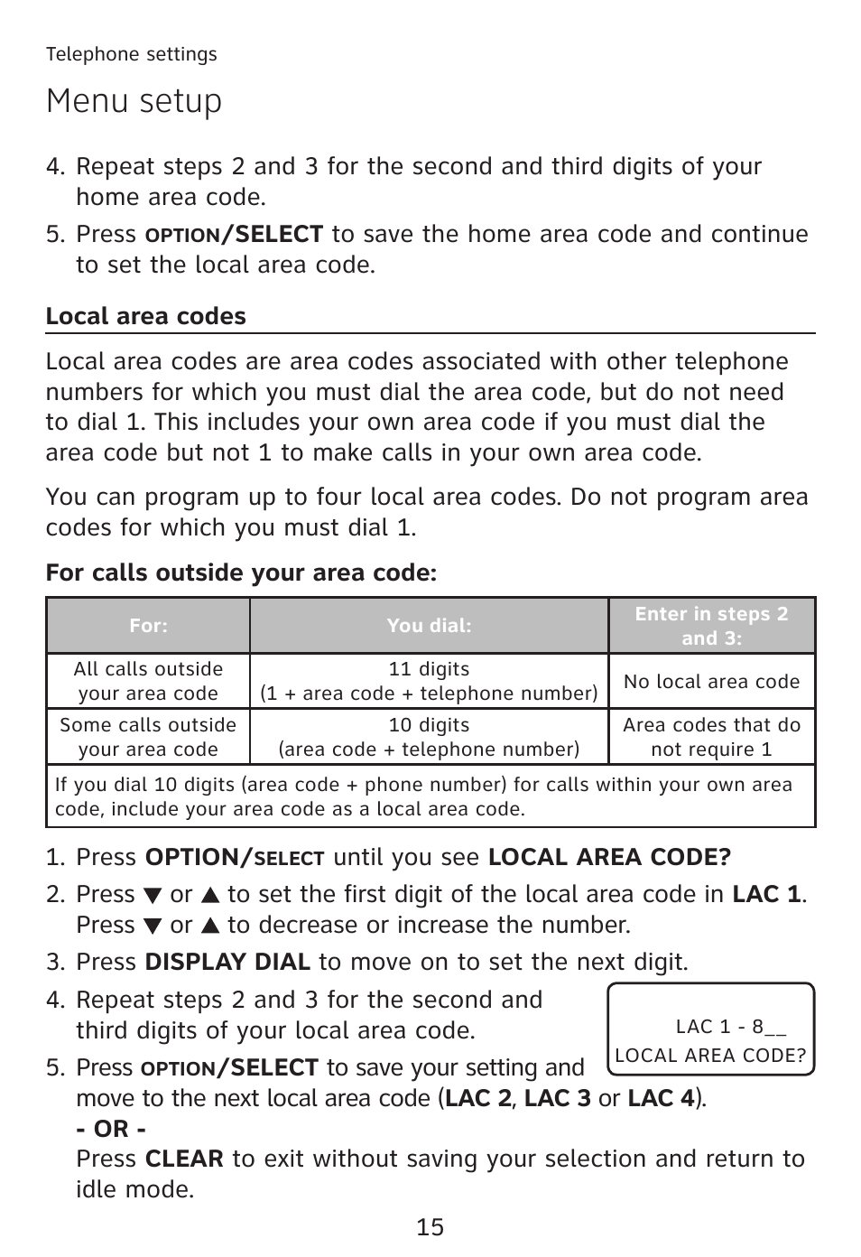 Menu setup | AT&T TRIMLINE TR1909 User Manual | Page 19 / 43