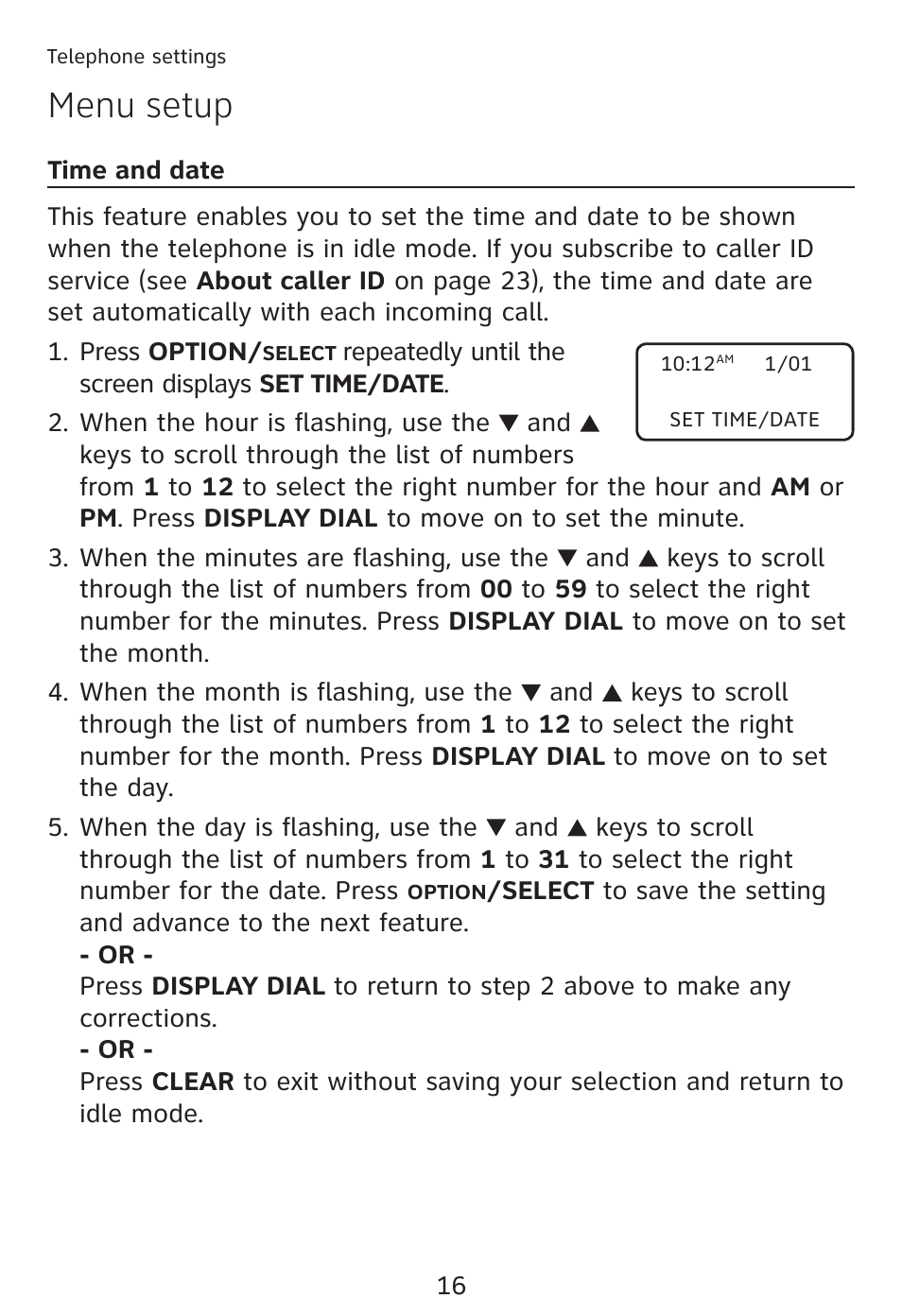 Menu setup | AT&T TRIMLINE TR1909 User Manual | Page 20 / 43