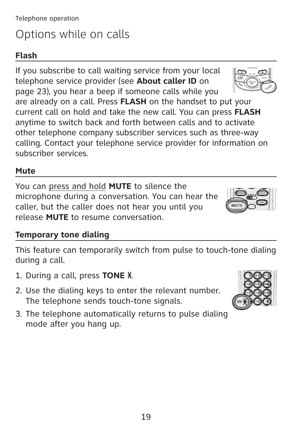 Options while on calls | AT&T TRIMLINE TR1909 User Manual | Page 23 / 43