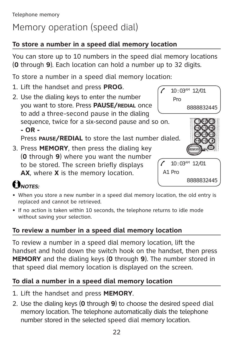 Memory operation (speed dial) | AT&T TRIMLINE TR1909 User Manual | Page 26 / 43