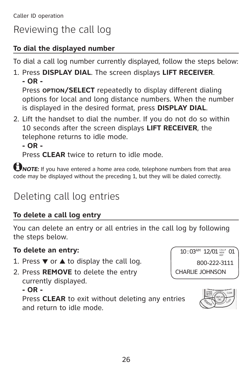 Deleting call log entries, Reviewing the call log | AT&T TRIMLINE TR1909 User Manual | Page 30 / 43