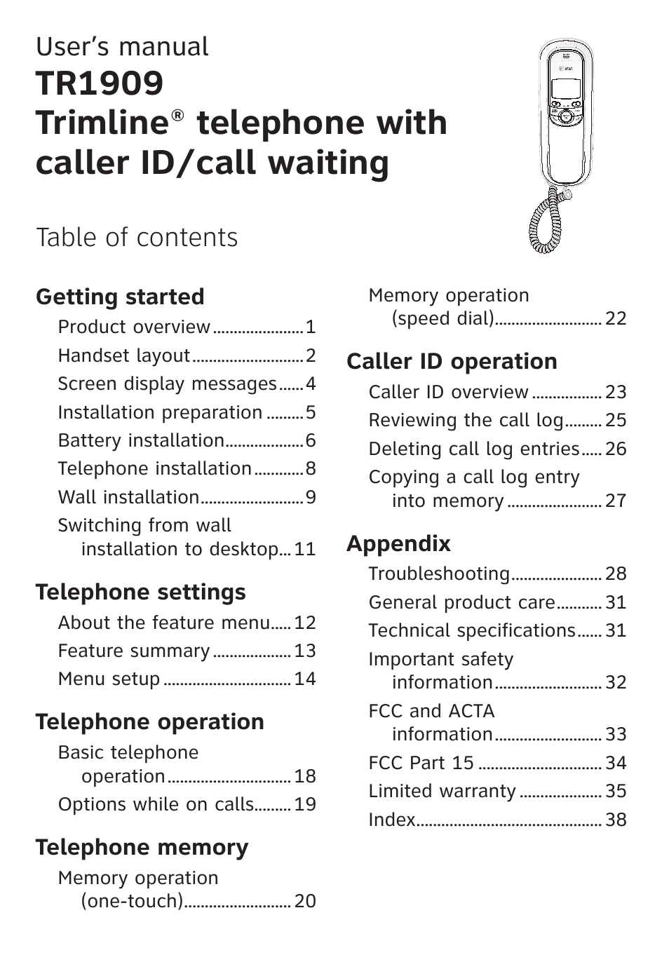 AT&T TRIMLINE TR1909 User Manual | Page 4 / 43