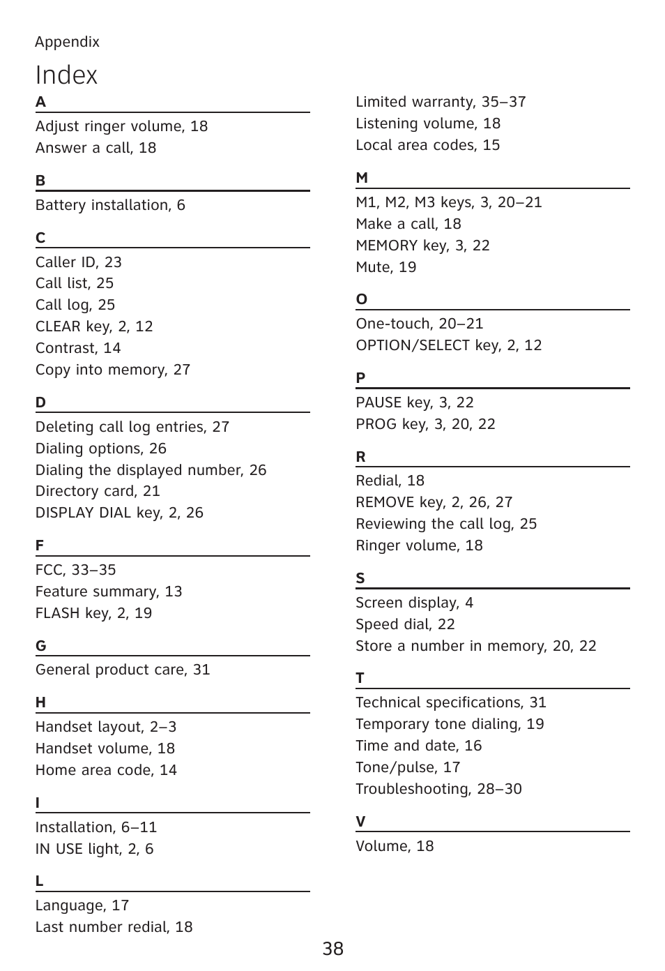 Index | AT&T TRIMLINE TR1909 User Manual | Page 42 / 43