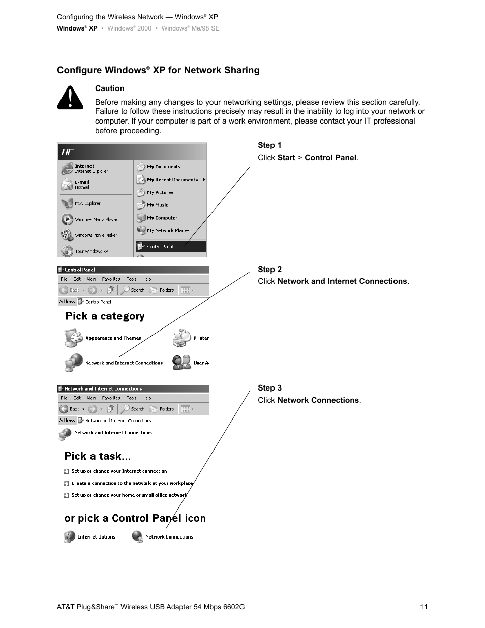 Configure windows, Xp for network sharing | AT&T PLUG&SHARE 6602G User Manual | Page 11 / 38