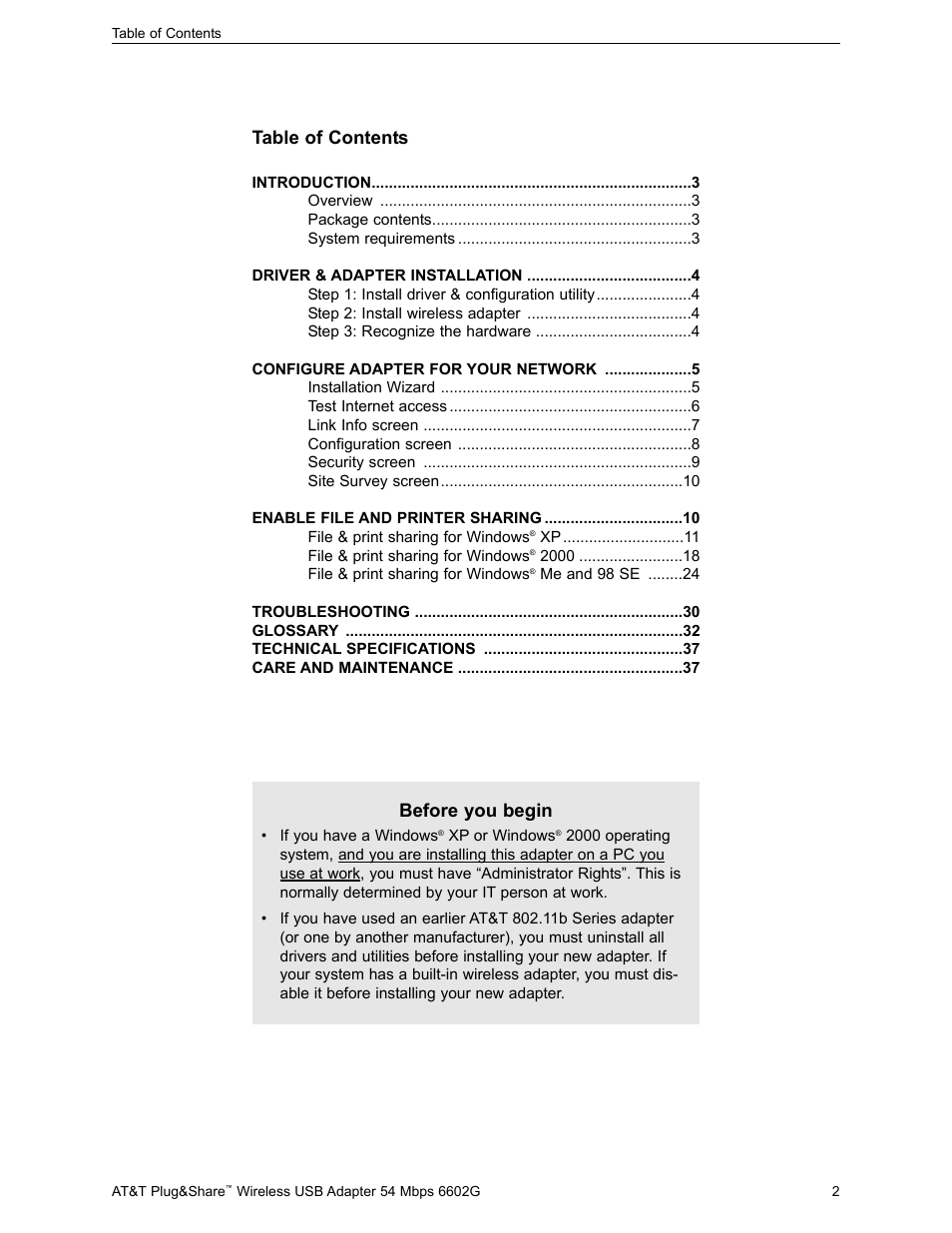AT&T PLUG&SHARE 6602G User Manual | Page 2 / 38