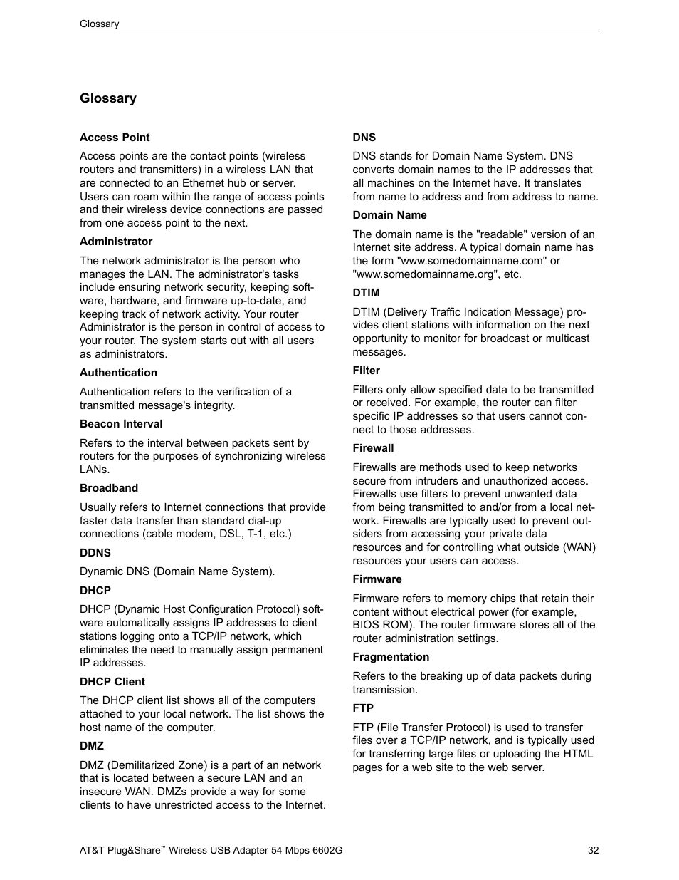 AT&T PLUG&SHARE 6602G User Manual | Page 32 / 38