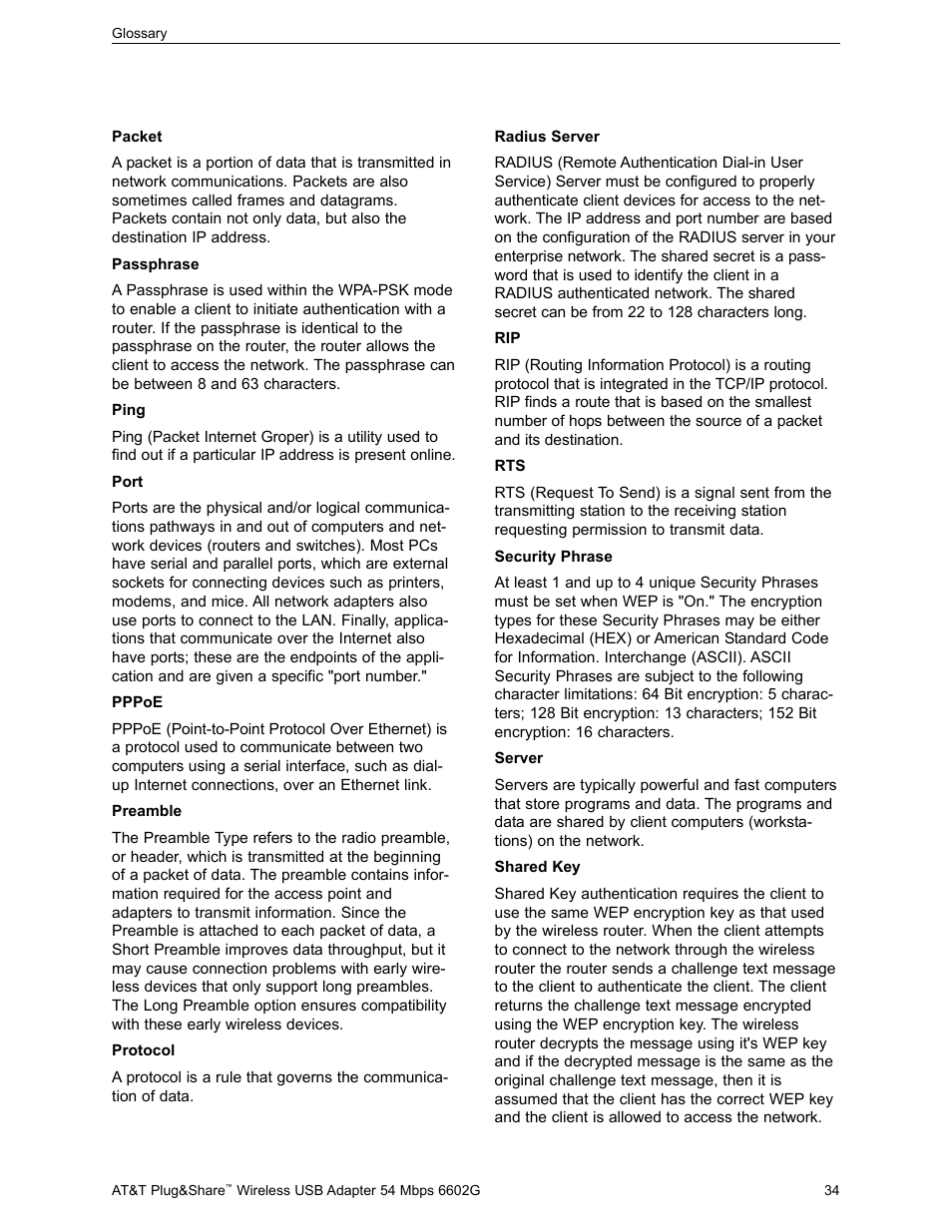 AT&T PLUG&SHARE 6602G User Manual | Page 34 / 38