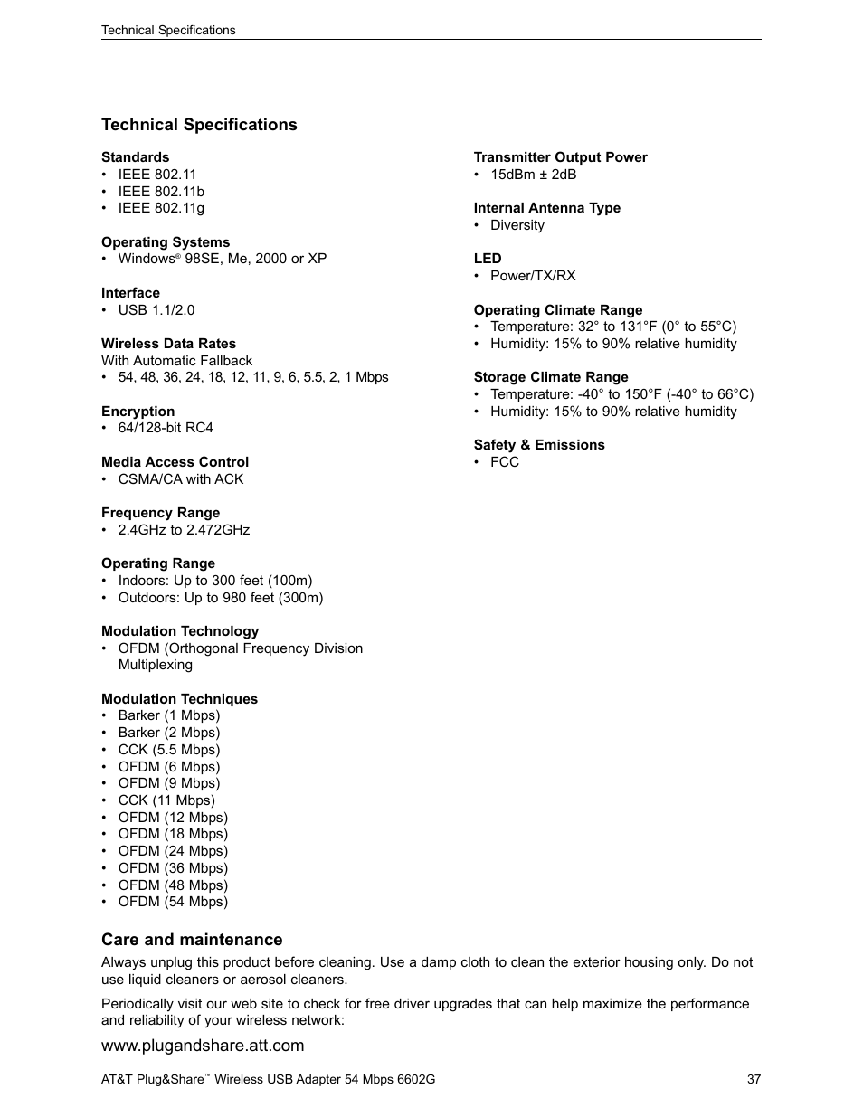 AT&T PLUG&SHARE 6602G User Manual | Page 37 / 38