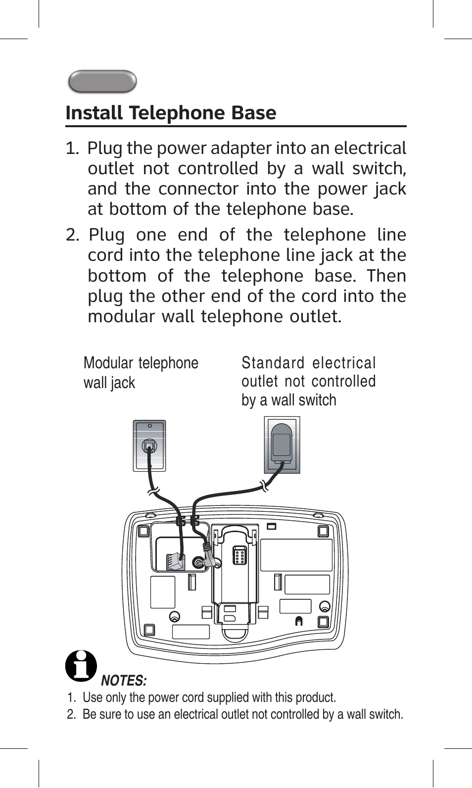 Install telephone base | AT&T AT5872 User Manual | Page 3 / 6