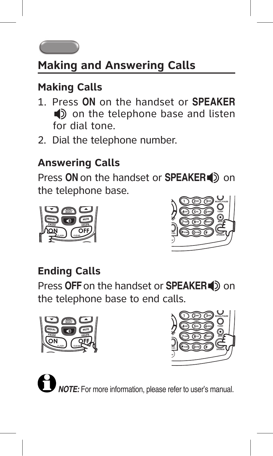 Making and answering calls | AT&T AT5872 User Manual | Page 5 / 6