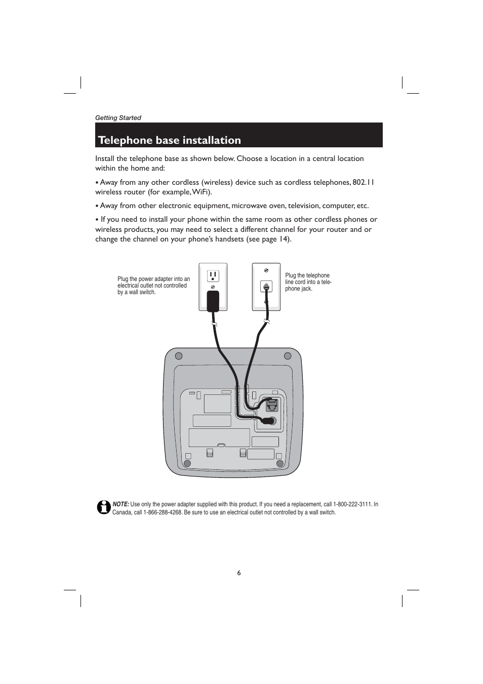 Telephone base installation | AT&T E2116 User Manual | Page 10 / 48