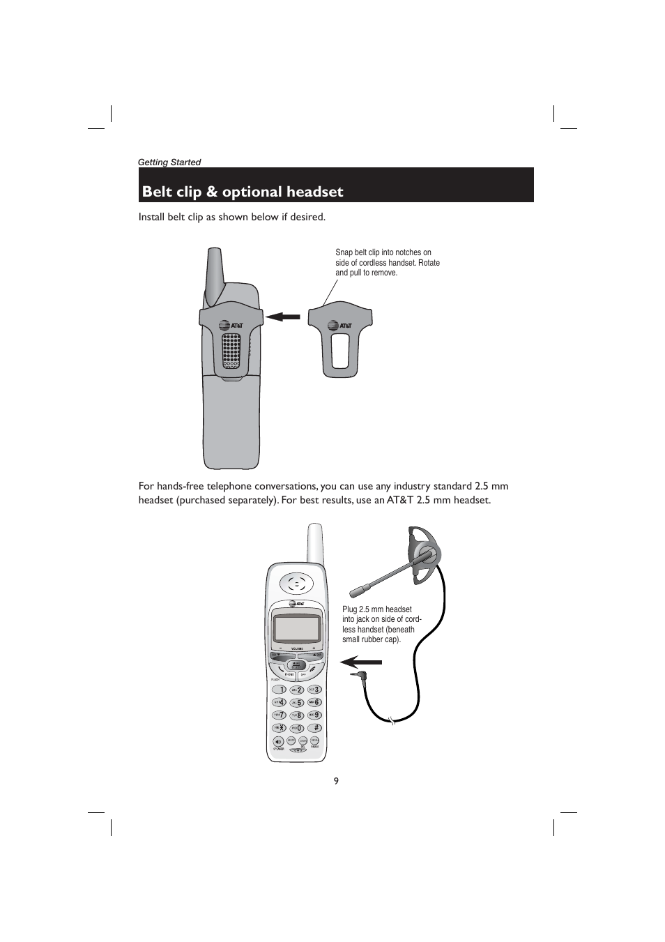 Belt clip & optional headset, Install belt clip as shown below if desired | AT&T E2116 User Manual | Page 13 / 48