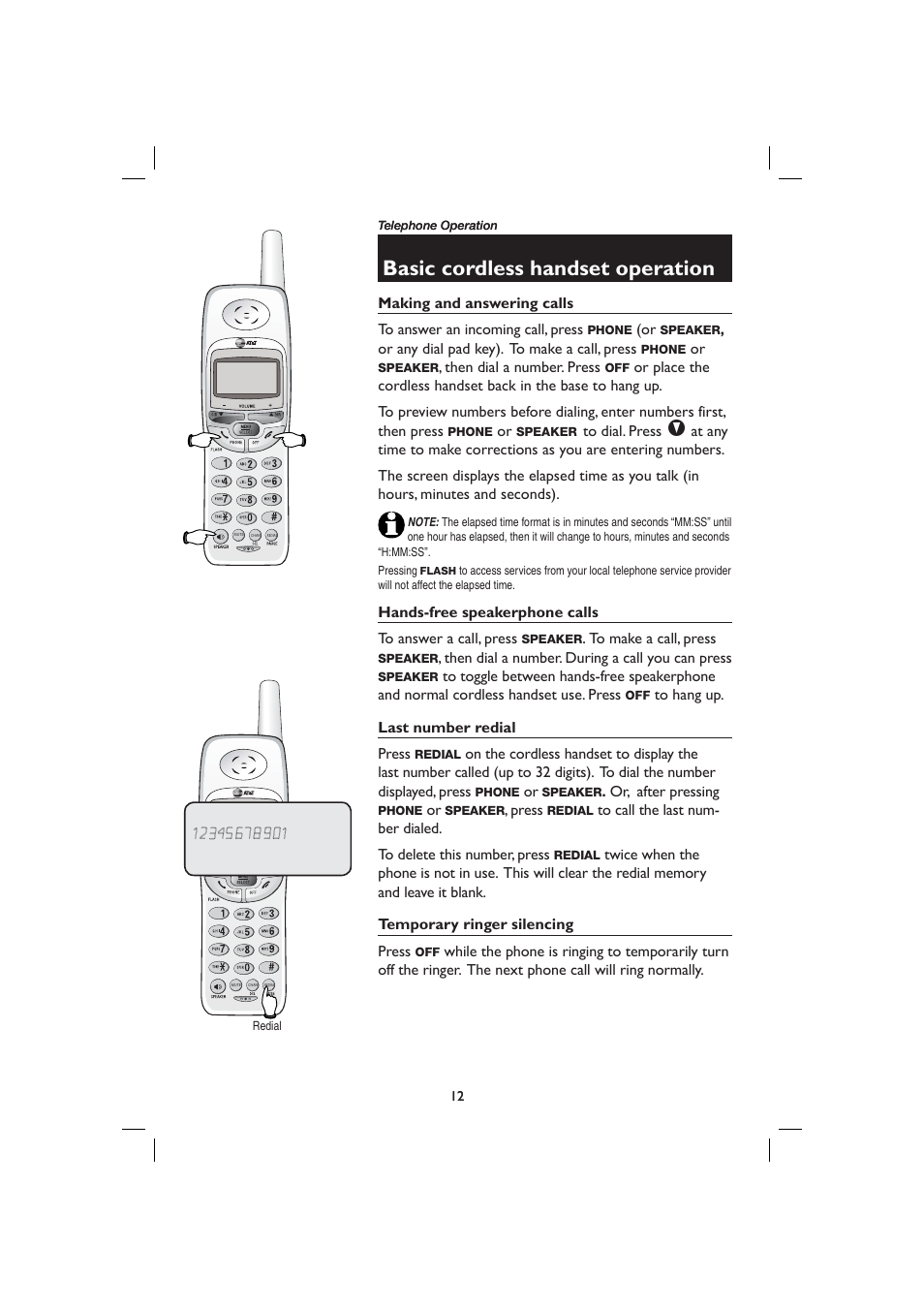 Basic cordless handset operation | AT&T E2116 User Manual | Page 16 / 48