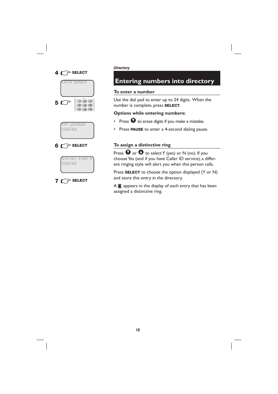 Entering numbers into directory | AT&T E2116 User Manual | Page 22 / 48