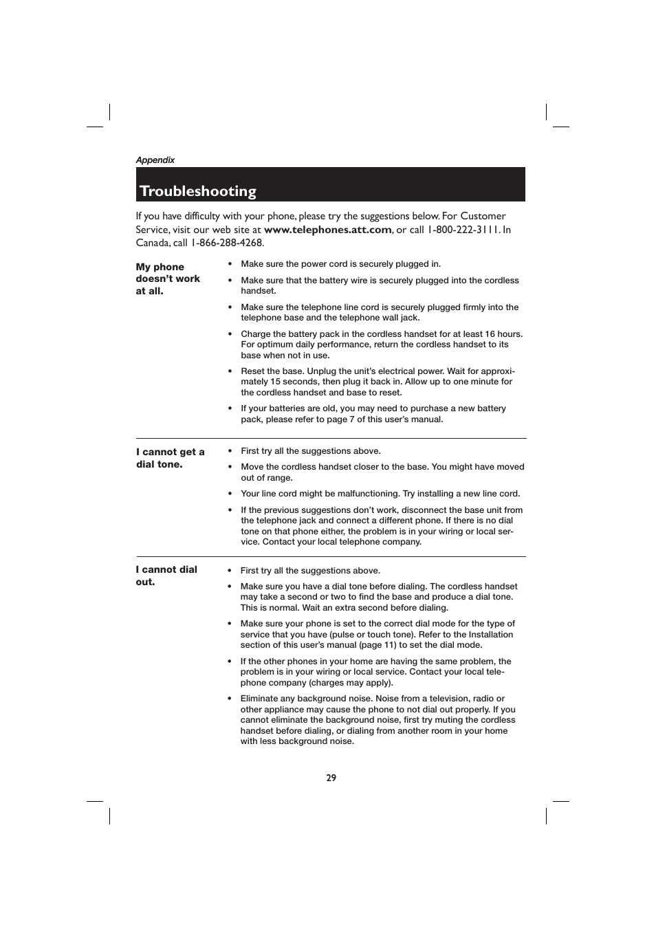 Troubleshooting | AT&T E2116 User Manual | Page 33 / 48