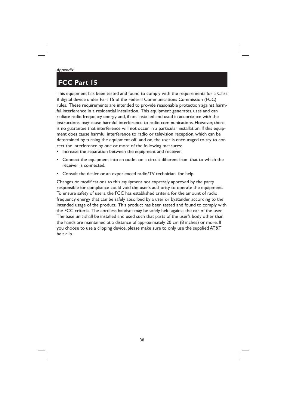 Fcc part 15 | AT&T E2116 User Manual | Page 42 / 48