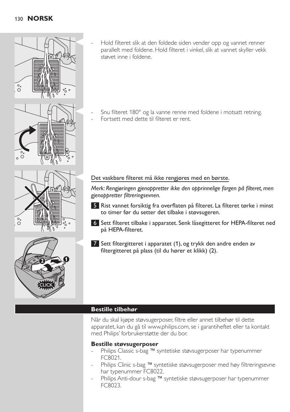 Bestille støvsugerposer, Bestille tilbehør | Philips Studio Aspirateur avec sac User Manual | Page 130 / 170