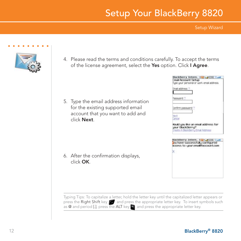 Setup your blackberry 8820 | AT&T BLACKBERRY 8820 User Manual | Page 12 / 58