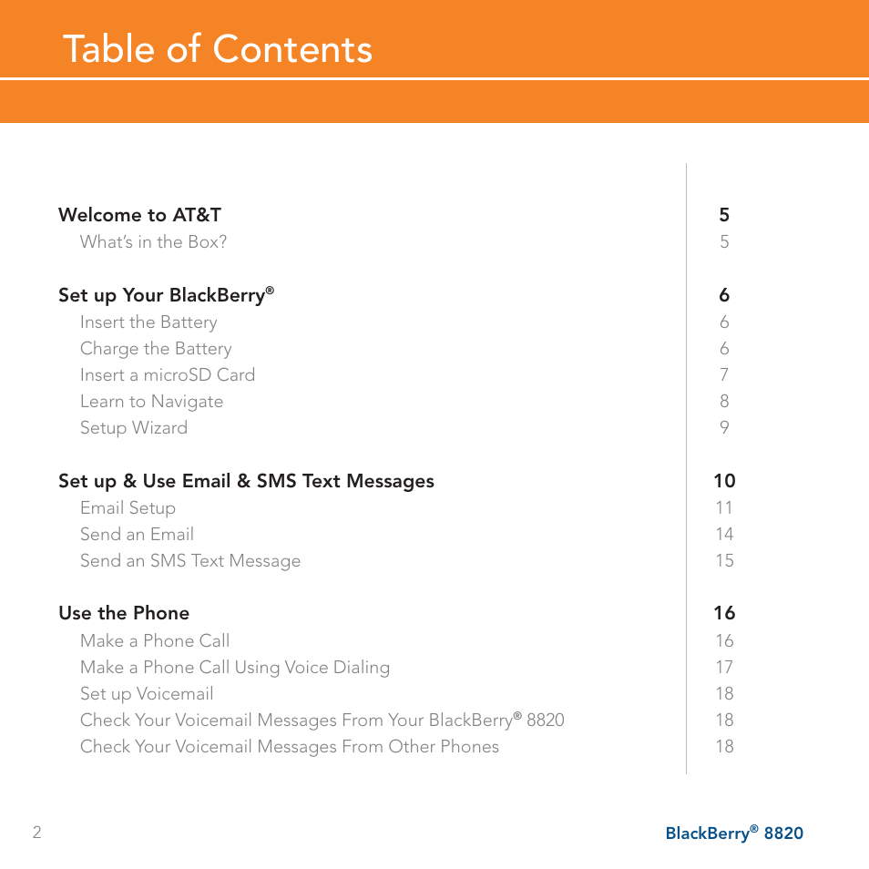 AT&T BLACKBERRY 8820 User Manual | Page 2 / 58