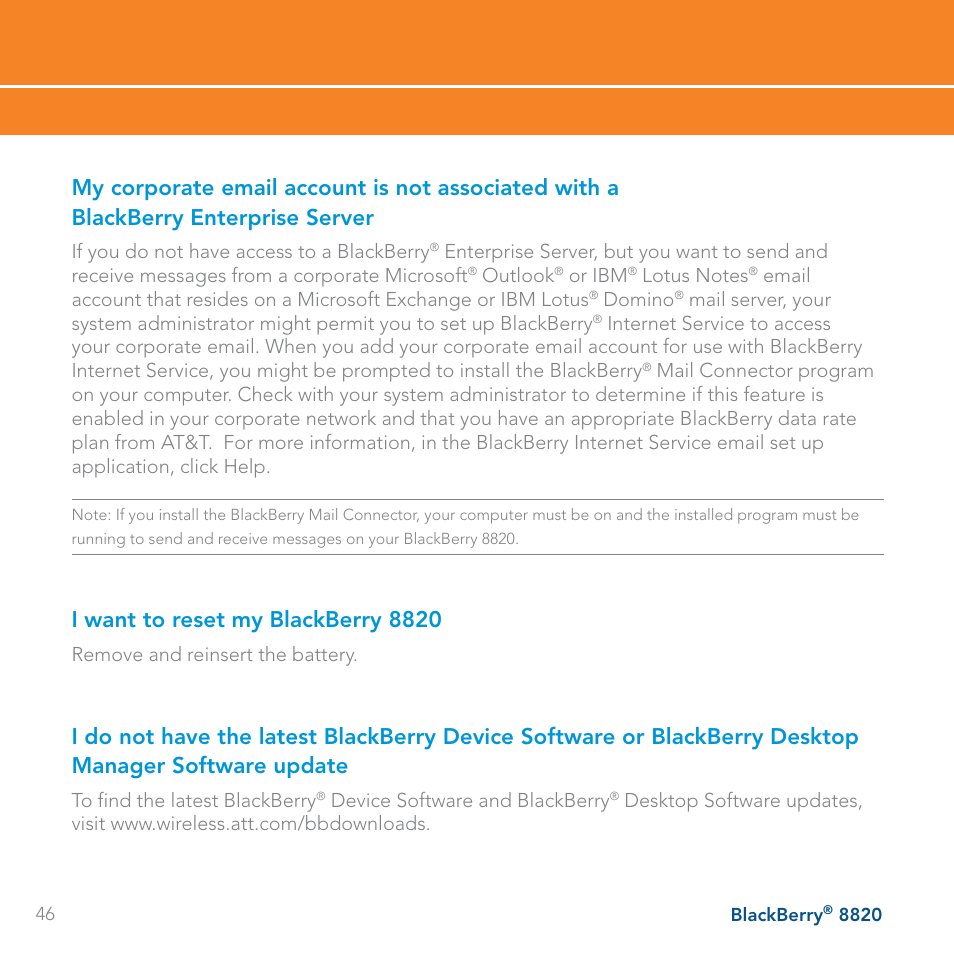 I want to reset my blackberry 8820 | AT&T BLACKBERRY 8820 User Manual | Page 46 / 58