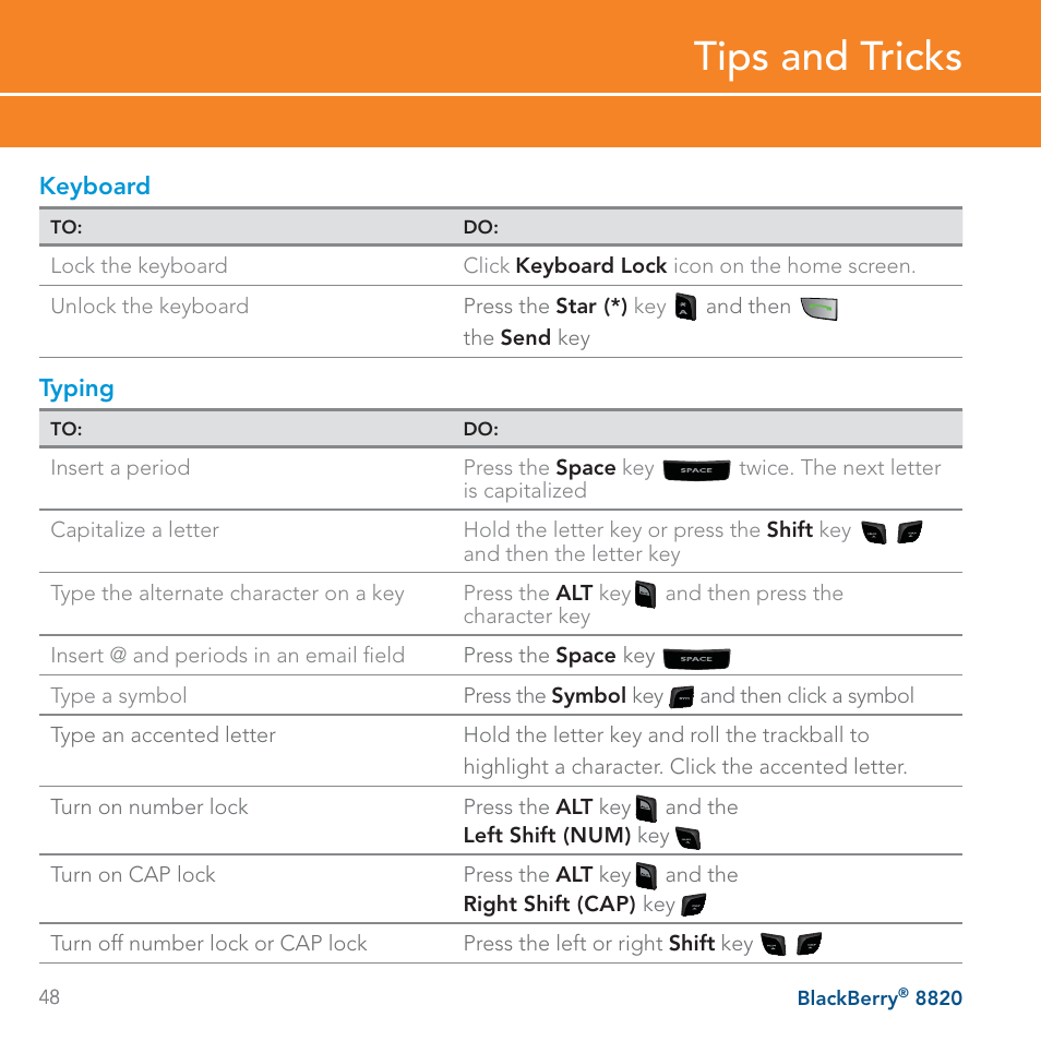Tips and tricks | AT&T BLACKBERRY 8820 User Manual | Page 48 / 58
