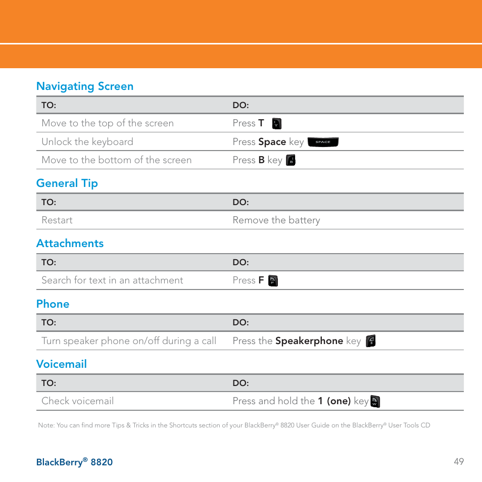 Navigating screen, General tip, Attachments | Phone, Voicemail | AT&T BLACKBERRY 8820 User Manual | Page 49 / 58