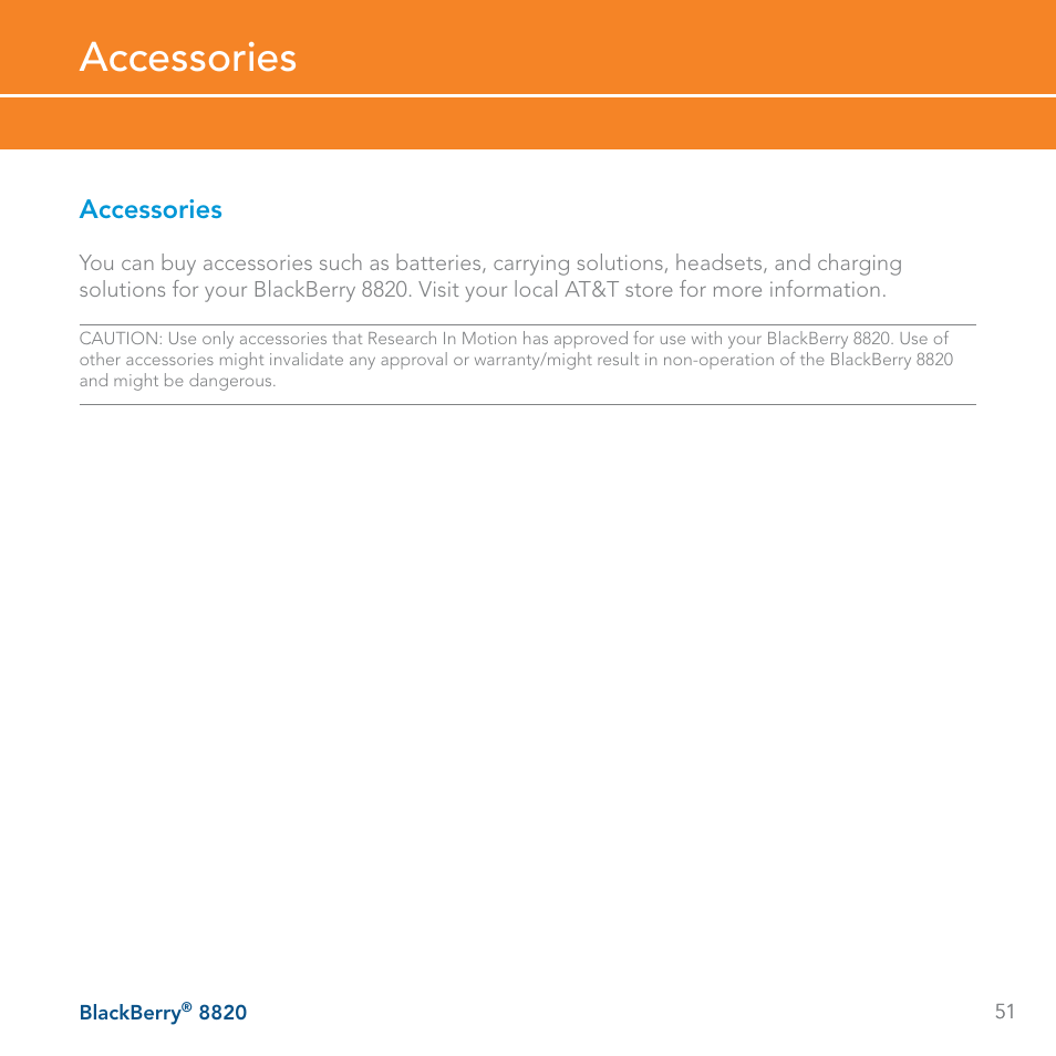 Accessories | AT&T BLACKBERRY 8820 User Manual | Page 51 / 58