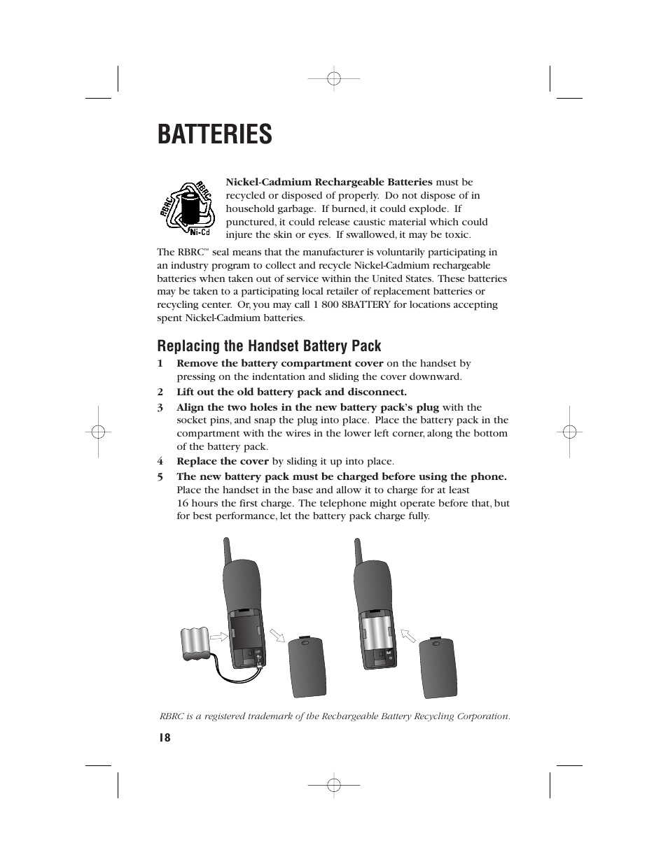 Batteries, Replacing the handset battery pack | AT&T 9345 User Manual | Page 21 / 23