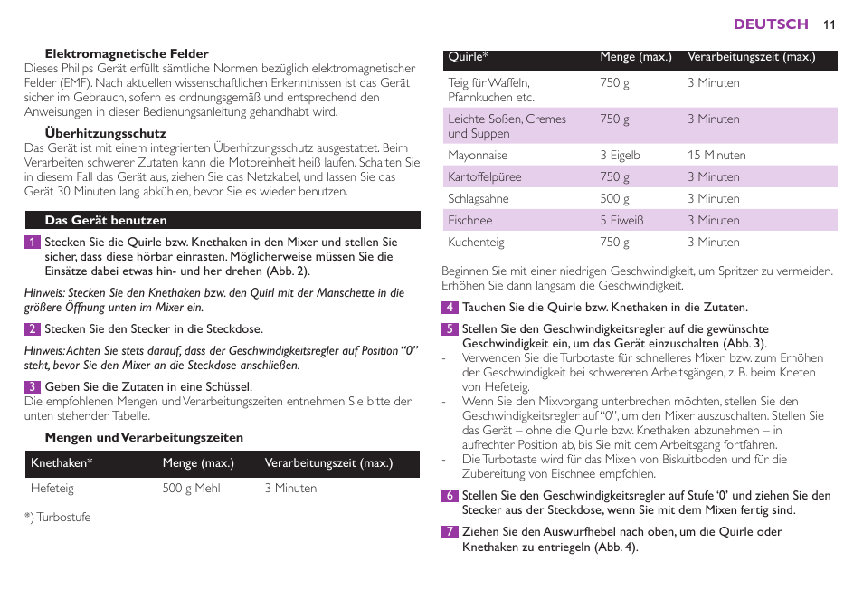 Achtung, Elektromagnetische felder | Philips Robust Collection Batteur User Manual | Page 11 / 24
