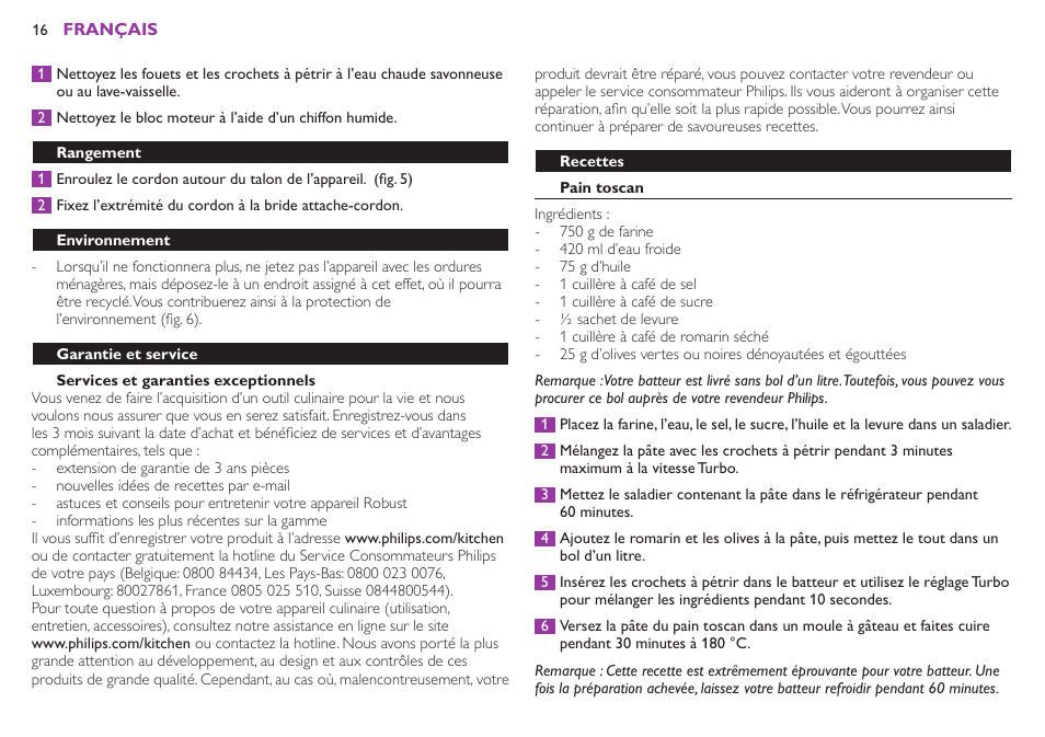 Protection contre les surchauffes, Quantités et temps de préparation, Utilisation de l’appareil | Philips Robust Collection Batteur User Manual | Page 16 / 24