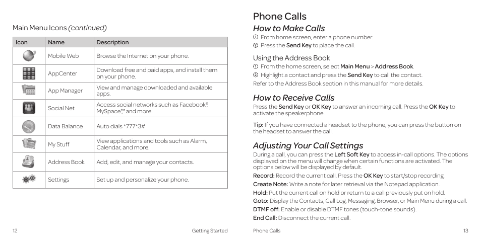 Phone calls, How to make calls, How to receive calls | Adjusting your call settings | AT&T Z431 User Manual | Page 10 / 40