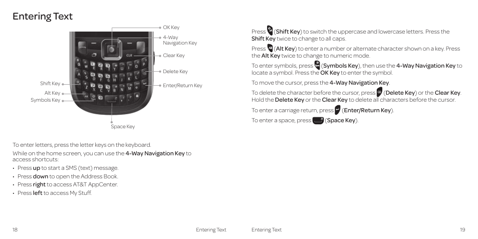 Entering text | AT&T Z431 User Manual | Page 13 / 40
